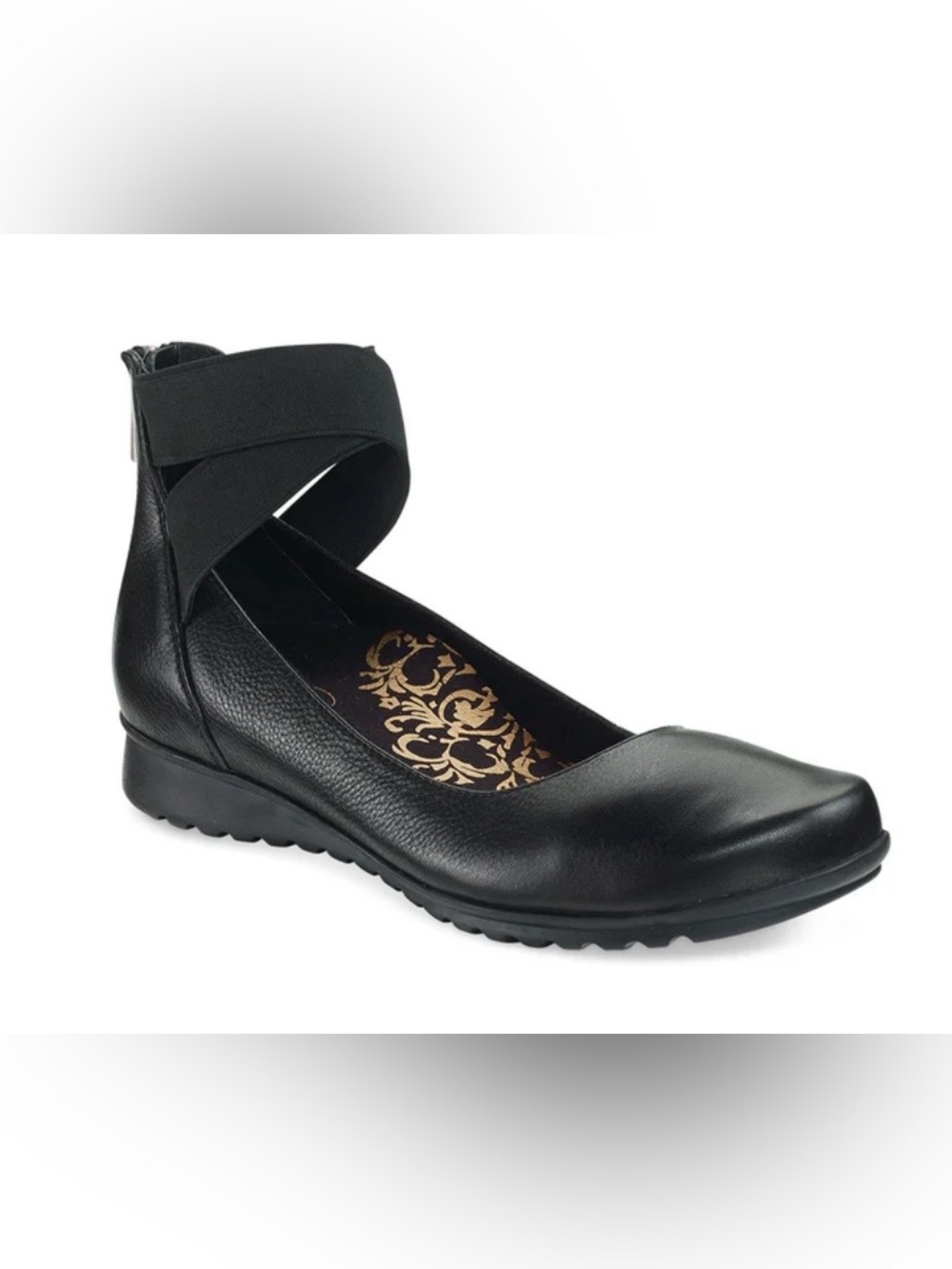 AETREX ‘Dakota’ Black Leather Ankle-Strap Women's Flats - LN